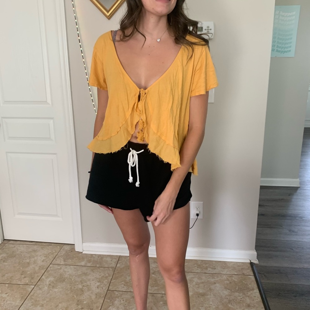 Free people Yellow Tie in Front Top